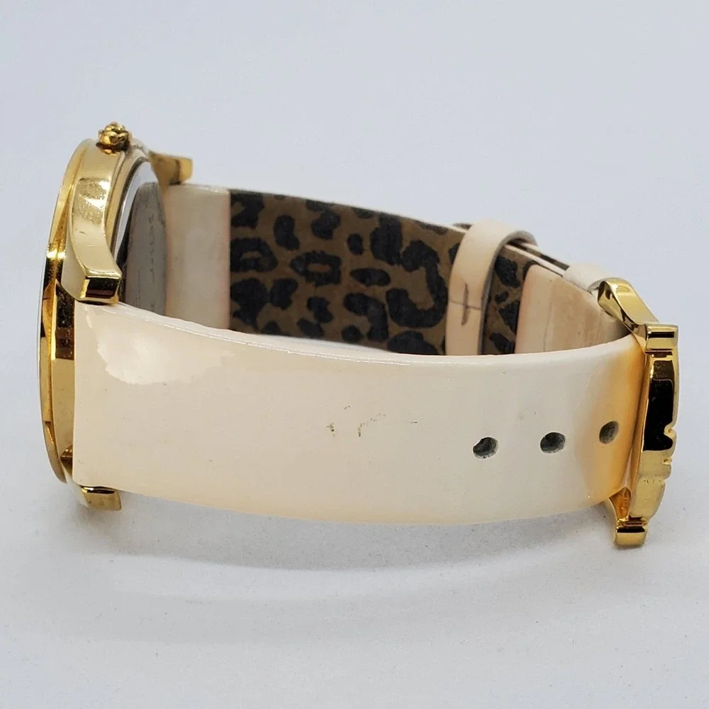 Betsey Johnson Women's Watch 40MM White Dial Gold Case Cream‎ Bands New Battery